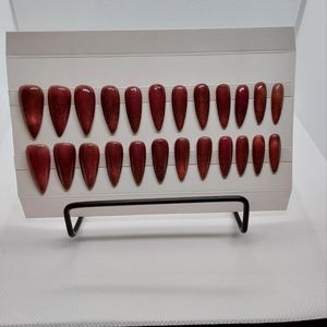 HAND PAINTED PRESS ON NAILS, LONG STILLETTO, CAT EYE, 24 NAILS